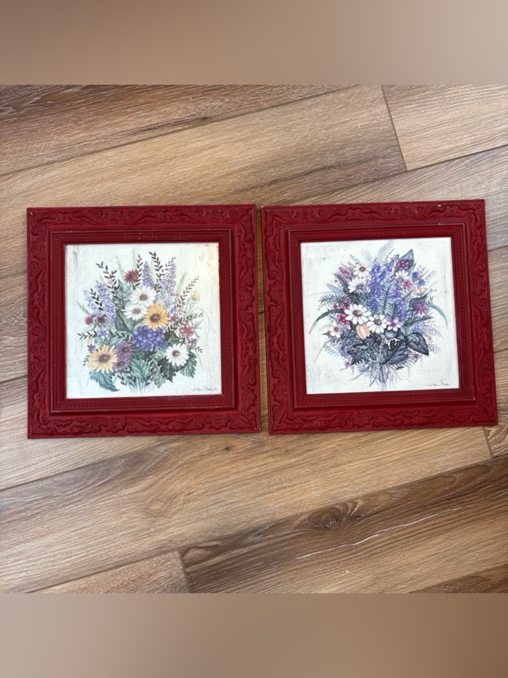 Kirklands Red Framed Floral Bouquet Prints - Pair